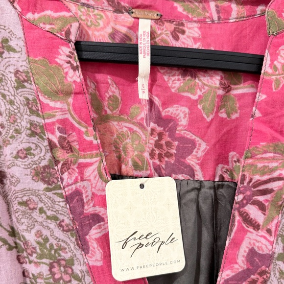 NWT Free People Pink Combo Printed Agnes Short Sleeve Mini V Neck Dress Womens - Picture 7 of 11